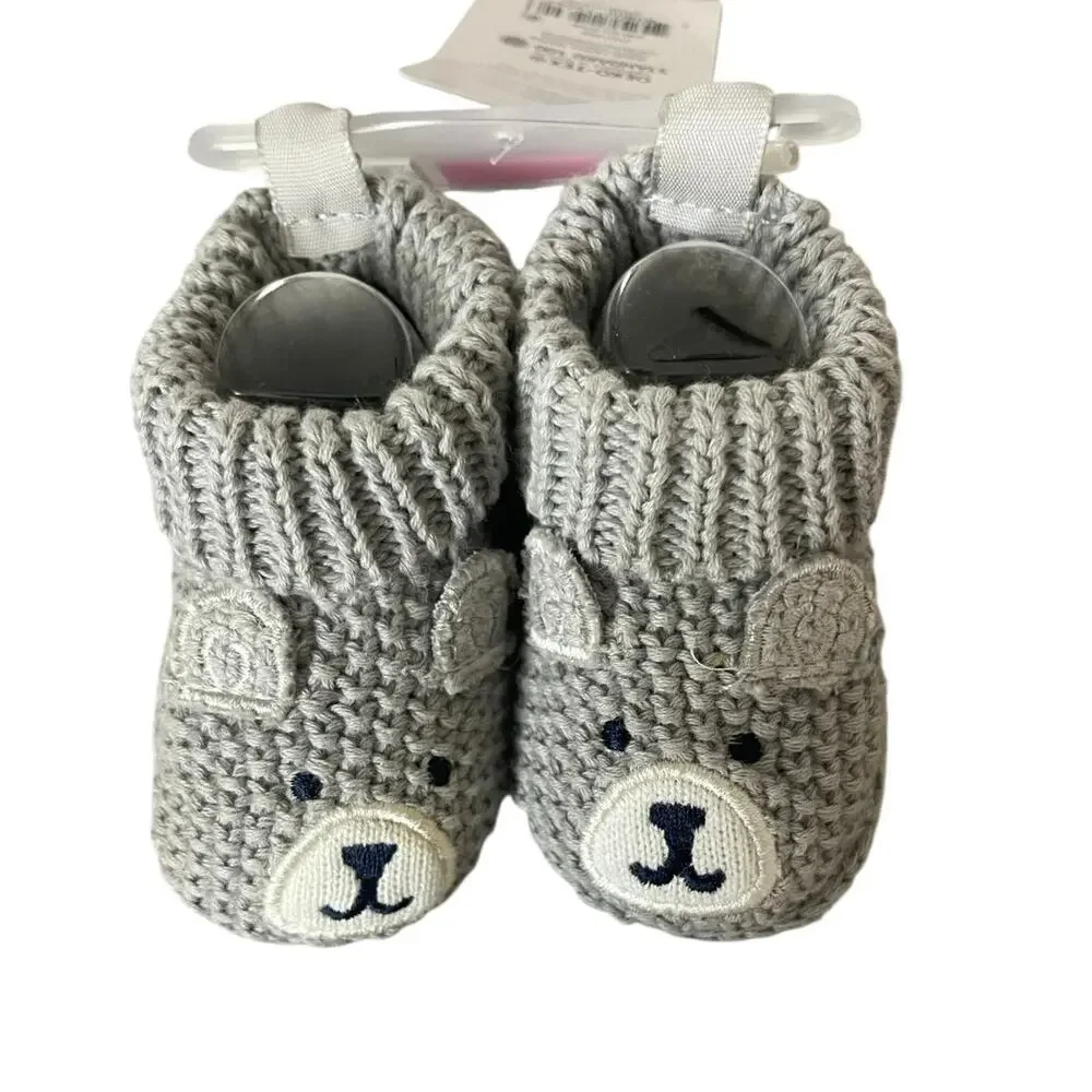 New NWT Carter's Just One You Baby Gray Knitted Bear Slippers Booties Newborn